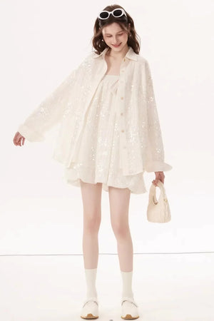Sequined Bow Skirt Suit Set-Up