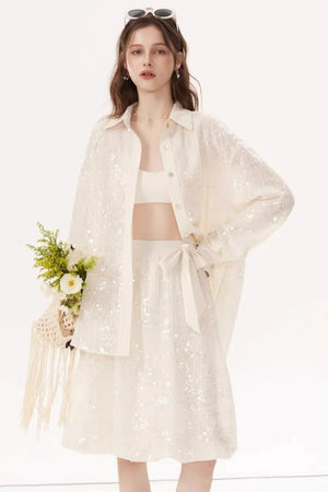 Sequined Bow Skirt Suit Set-Up