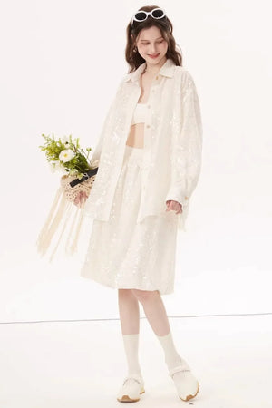 Sequined Bow Skirt Suit Set-Up