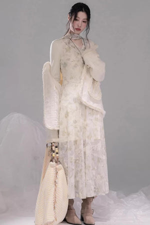 Sheer Apricot Mesh Dress Set