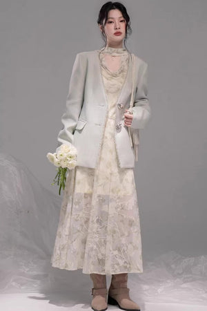Sheer Apricot Mesh Dress Set