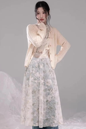 Sheer Apricot Mesh Dress Set