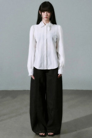 Sheer Cotton Bowknot Shirt
