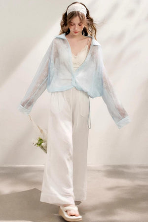 Sheer High-Waisted Wide-Leg Pants
