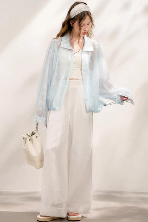 Sheer High-Waisted Wide-Leg Pants