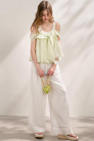 Sheer High-Waisted Wide-Leg Pants