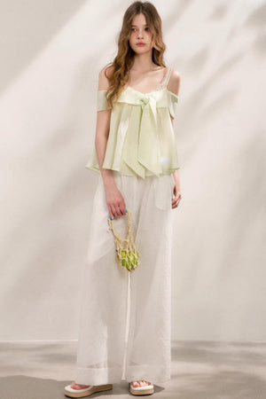 Sheer High-Waisted Wide-Leg Pants