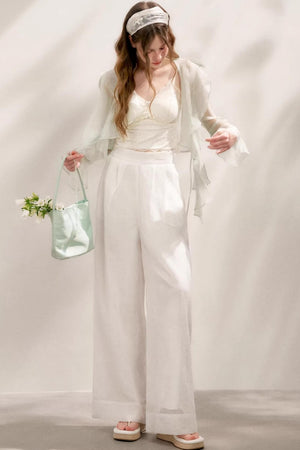 Sheer High-Waisted Wide-Leg Pants