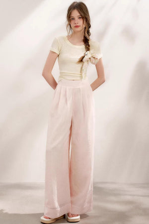Sheer High-Waisted Wide-Leg Pants