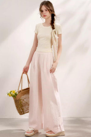 Sheer High-Waisted Wide-Leg Pants
