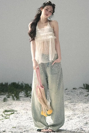Sheer Lace Floral Top Set