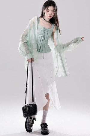Sheer Layered Shirt Vest Set