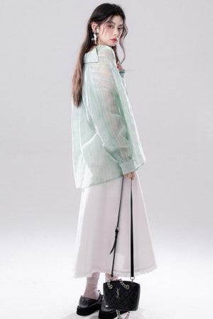 Sheer Layered Shirt Vest Set