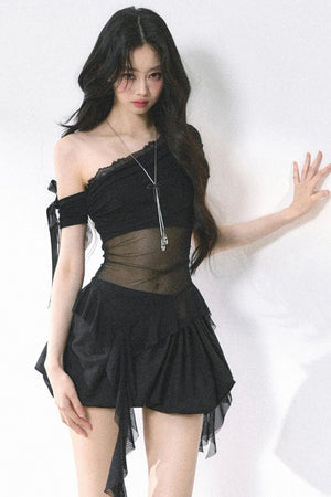 Sheer Mesh Off Shoulder Top