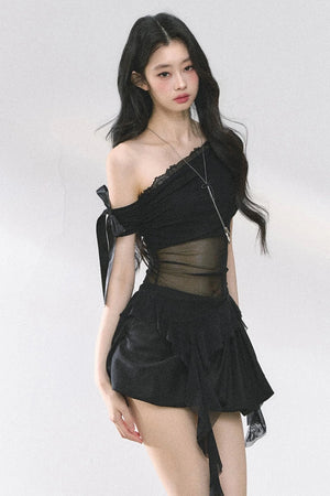 Sheer Mesh Off Shoulder Top