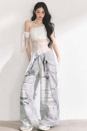 Sheer Mesh Off Shoulder Top