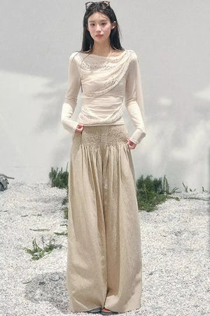 Sheer Rhinestone Slim-Fit Top Set-Up