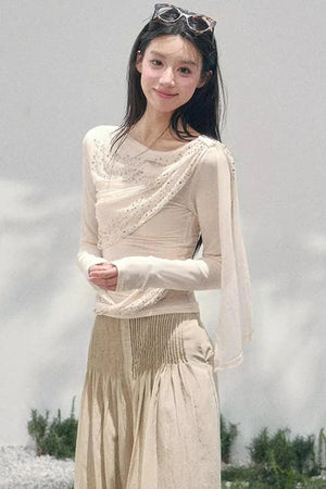 Sheer Rhinestone Slim-Fit Top Set-Up