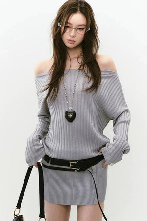 Shiny Silk Button Diagonal Shoulder Dress