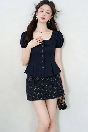 Short-Sleeved Shirt and Polka Dot Skirt Set-Up