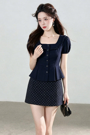 Short-Sleeved Shirt and Polka Dot Skirt Set-Up