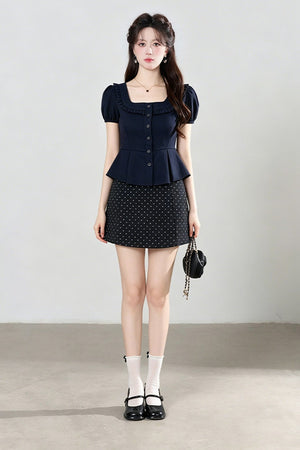 Short-Sleeved Shirt and Polka Dot Skirt Set-Up