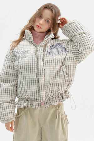 Short Thickened Plaid Cotton Coat
