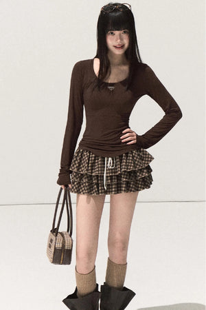 Shrine Plaid Woolen Cake A-Line Skirt
