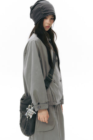 Side Seam Button Pleated Beanie Knit