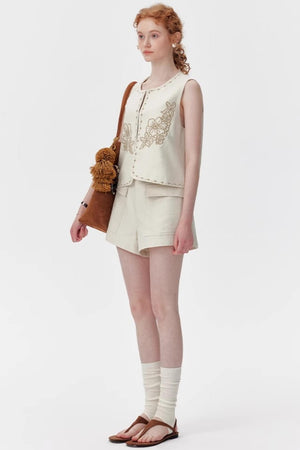 Silk-Linen Tailored Shorts Vest Set-Up