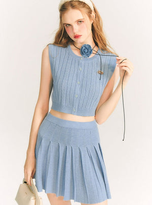 silky wool vest skirt two-piece set