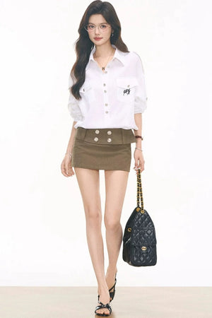 Silver Button Mid-Sleeve Shirt Set-Up