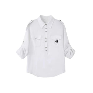 Silver Button Mid-Sleeve Shirt Set-Up