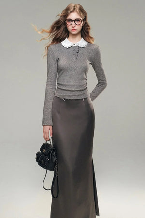 Silver Love Letter Beaded Knit Top
