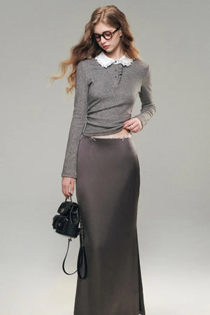 Silver Love Letter Beaded Knit Top