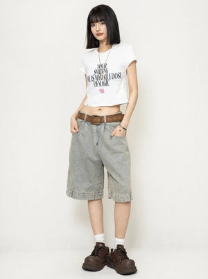 Simple English Printed Short Sleeve Top