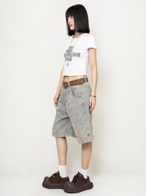 Simple English Printed Short Sleeve Top
