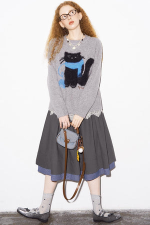 Simple Layered Stitching Skirt