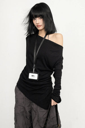 Simple Off-Shoulder Knit Shirt