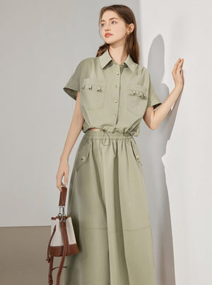 Simple Shirt With Skirt Two-Piece Set