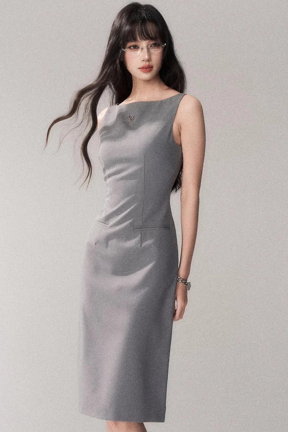 Siren Off-Shoulder Gray Dress