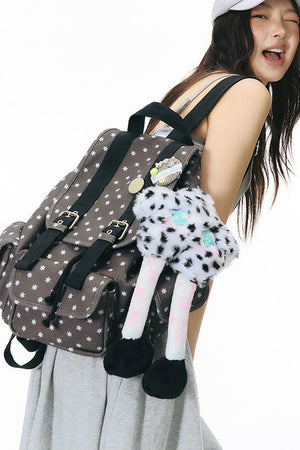 Six-Pointed Star Multi-Pocket Canvas Backpack
