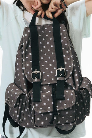 Six-Pointed Star Multi-Pocket Canvas Backpack