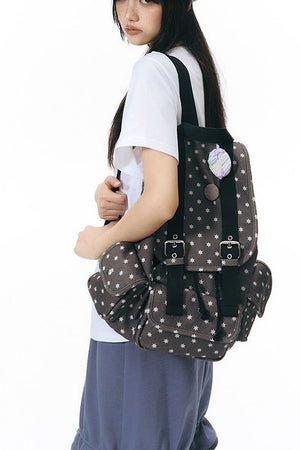 Six-Pointed Star Multi-Pocket Canvas Backpack