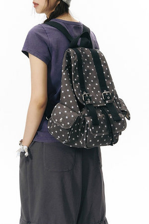 Six-Pointed Star Multi-Pocket Canvas Backpack