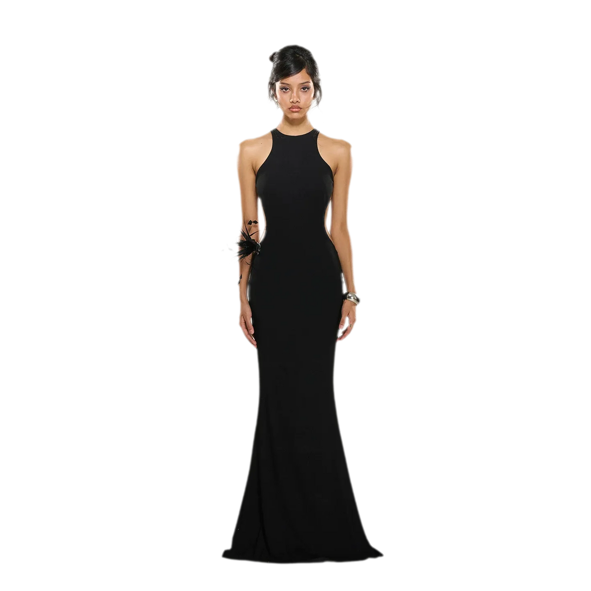 Chain Cutout Ruched Halter Dress