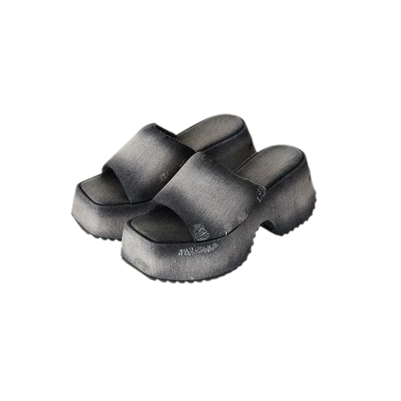 Washed Platform Slippers