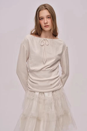 Slanted Drawstring Patchwork Top