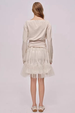 Slanted Drawstring Patchwork Top