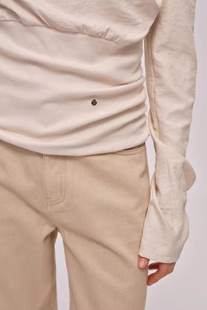 Slanted Drawstring Patchwork Top